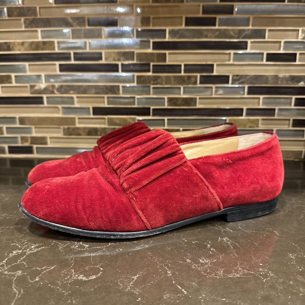 Vtg TOKIO KUMAGAI Paris Red Velvet Pull On Loafers Women’s Italy Size 37 7 - Picture 2 of 9